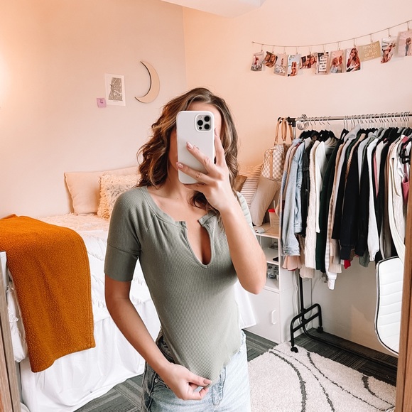 Free People Olive Green Tee!! - Picture 2 of 9